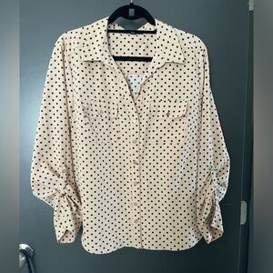 Adrienne Vittadini Beige Polka Dot Button-Down Shirt with Silver buttons